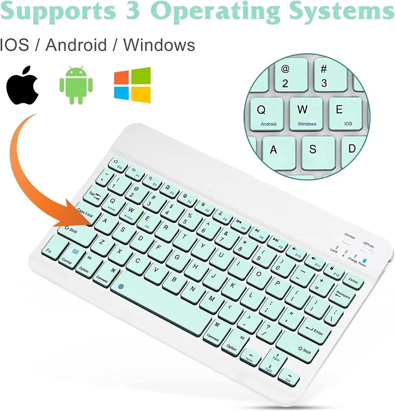 Alt view image 3 of 4 - Ultra-Slim Bluetooth Rechargeable Keyboard for Amazon Fire HD 8 Plus (2020) and All Bluetooth Enabled iPads, iPhones, Android Tablets, Smartphones, Windows pc - Teal