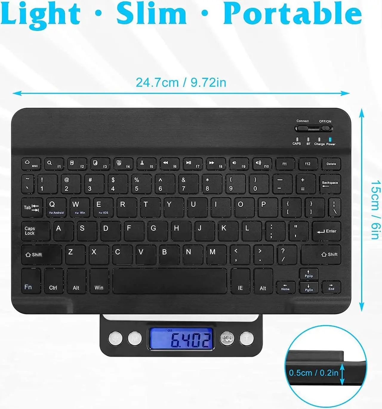 Alt view image 5 of 7 - Ultra-Slim Bluetooth Rechargeable Keyboard for Amazon Fire HD 8 Plus (2020) and All Bluetooth Enabled iPads, iPhones, Android Tablets, Smartphones, Windows pc - Onyx Black