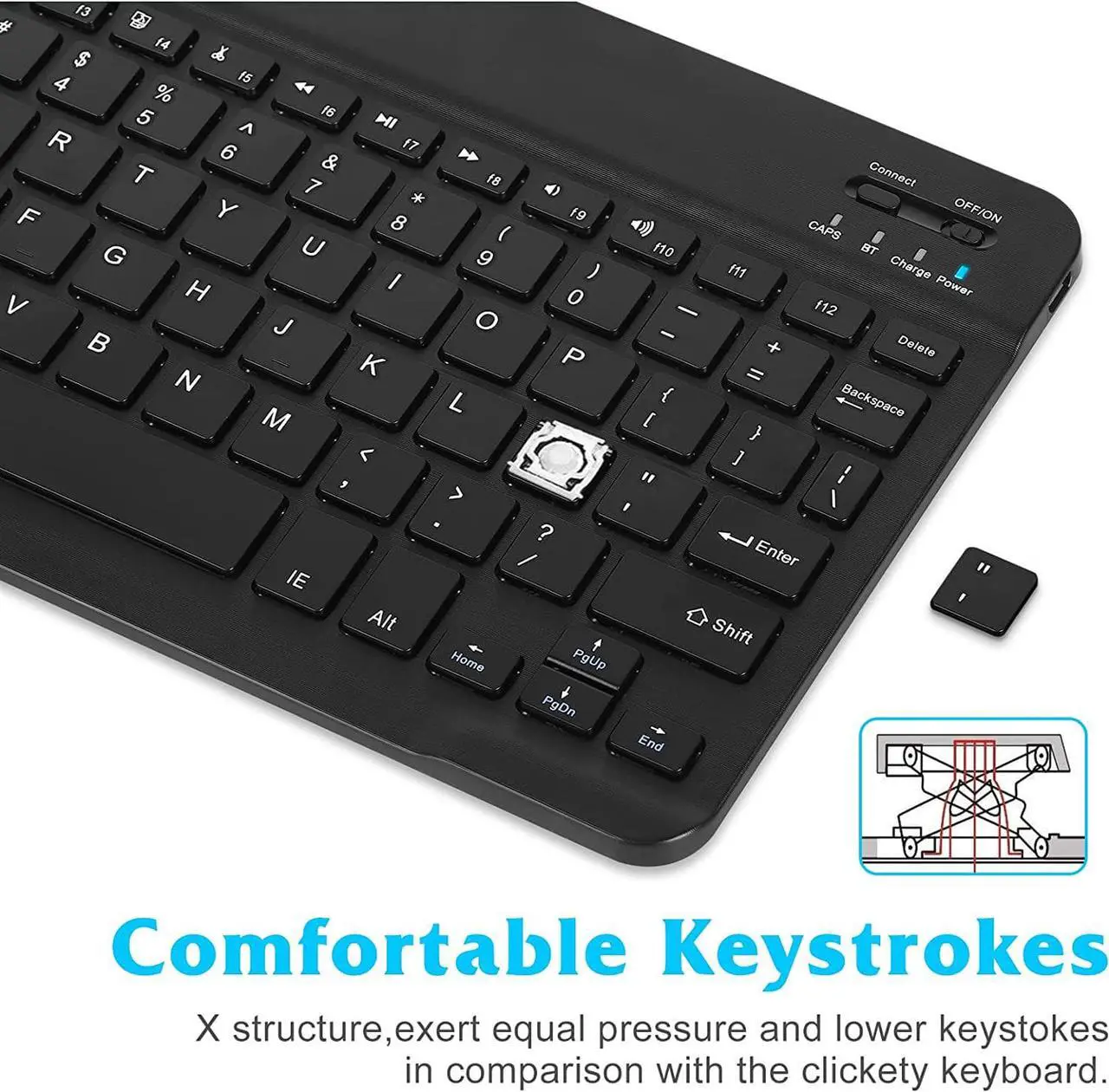 Alt view image 4 of 7 - Ultra-Slim Bluetooth Rechargeable Keyboard for Amazon Fire HD 8 Plus (2020) and All Bluetooth Enabled iPads, iPhones, Android Tablets, Smartphones, Windows pc - Onyx Black