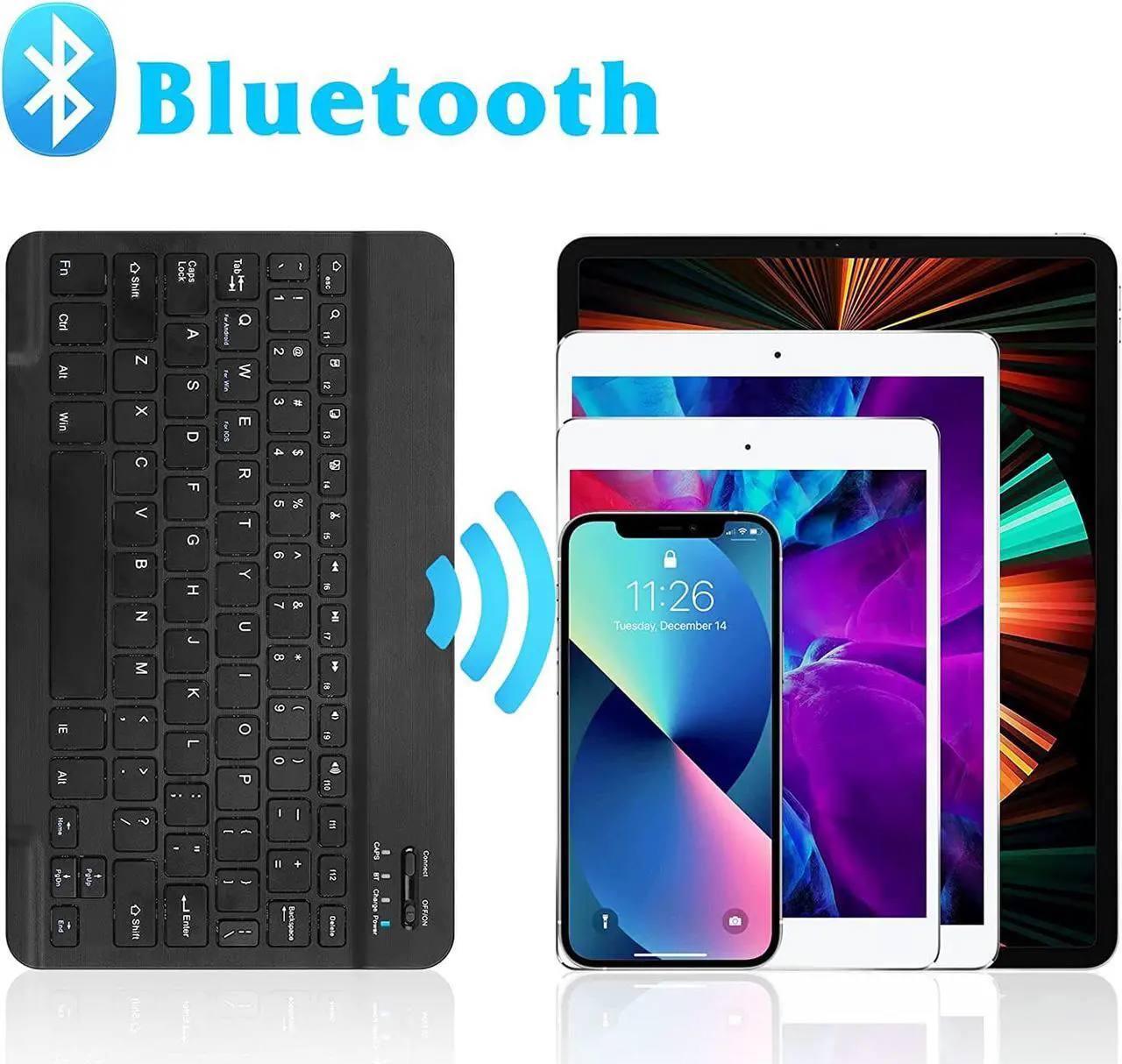 Alt view image 6 of 7 - Ultra-Slim Bluetooth Rechargeable Keyboard for Amazon Fire HD 8 Plus (2020) and All Bluetooth Enabled iPads, iPhones, Android Tablets, Smartphones, Windows pc - Onyx Black