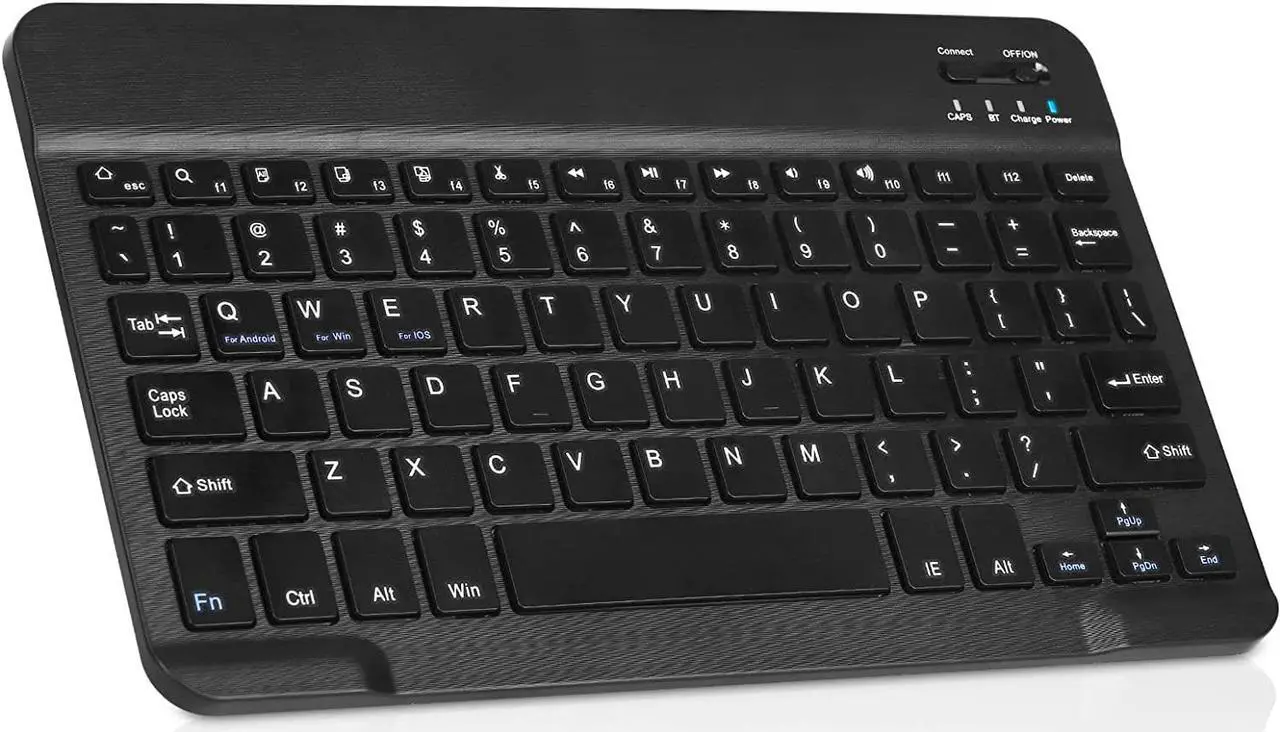Main image of Ultra-Slim Bluetooth Rechargeable Keyboard for Amazon Fire HD 8 Plus (2020) and All Bluetooth Enabled iPads, iPhones, Android Tablets, Smartphones, Windows pc - Onyx Black