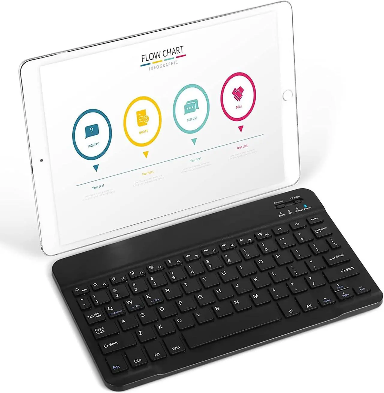 Alt view image 2 of 7 - Ultra-Slim Bluetooth Rechargeable Keyboard for Amazon Fire HD 8 Plus (2020) and All Bluetooth Enabled iPads, iPhones, Android Tablets, Smartphones, Windows pc - Onyx Black