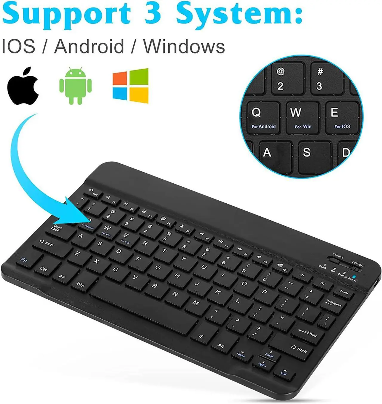 Alt view image 3 of 7 - Ultra-Slim Bluetooth Rechargeable Keyboard for Amazon Fire HD 8 Plus (2020) and All Bluetooth Enabled iPads, iPhones, Android Tablets, Smartphones, Windows pc - Onyx Black