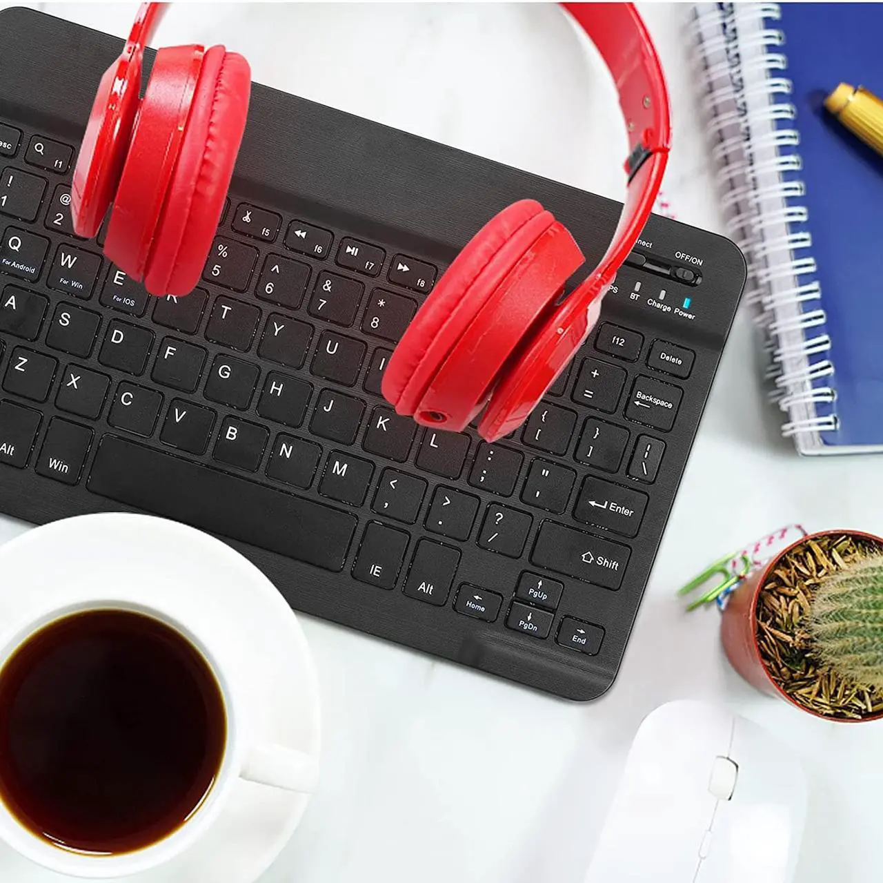 Alt view image 7 of 7 - Ultra-Slim Bluetooth Rechargeable Keyboard for Amazon Fire HD 8 Plus (2020) and All Bluetooth Enabled iPads, iPhones, Android Tablets, Smartphones, Windows pc - Onyx Black