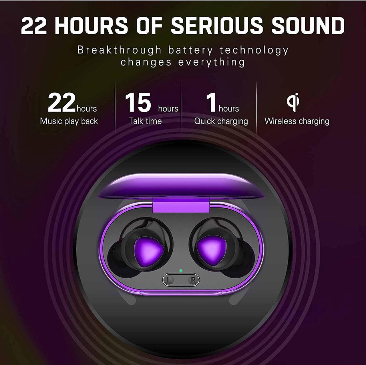 Alt view image 5 of 7 - Urbanx Street Buds Plus True Bluetooth Earbud Headphones for Samsung Galaxy S5 - Wireless Earbuds w/Noise Isolation - Purple (US Version with Warranty)