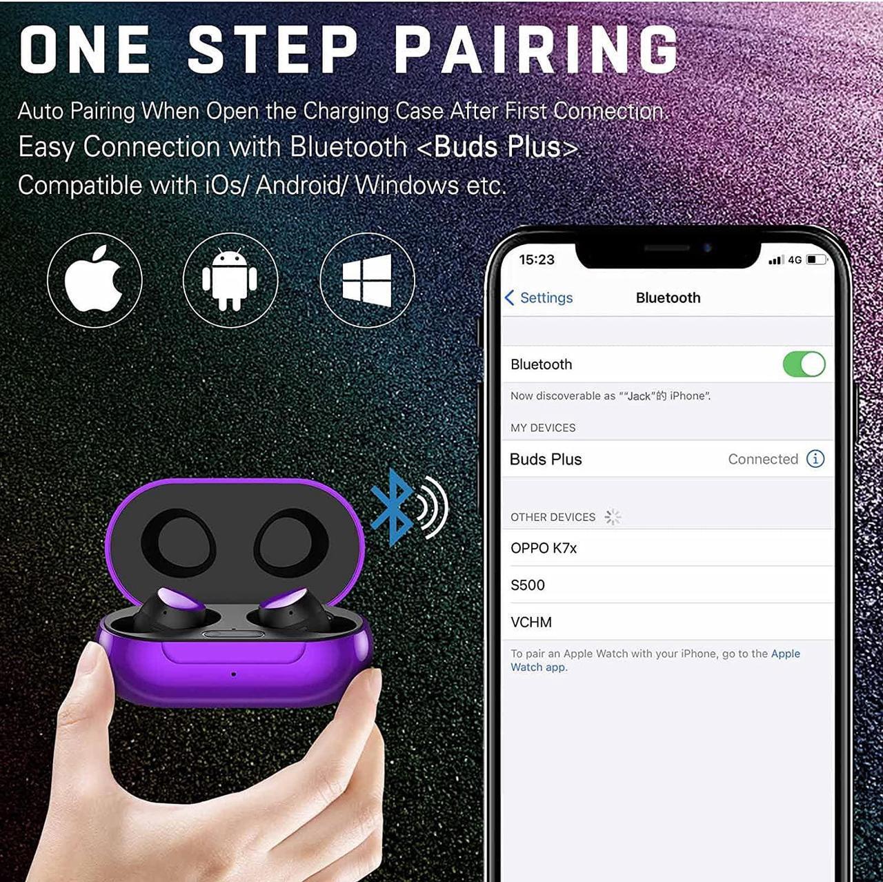 Alt view image 4 of 7 - Urbanx Street Buds Plus True Bluetooth Earbud Headphones for Samsung Galaxy S5 - Wireless Earbuds w/Noise Isolation - Purple (US Version with Warranty)