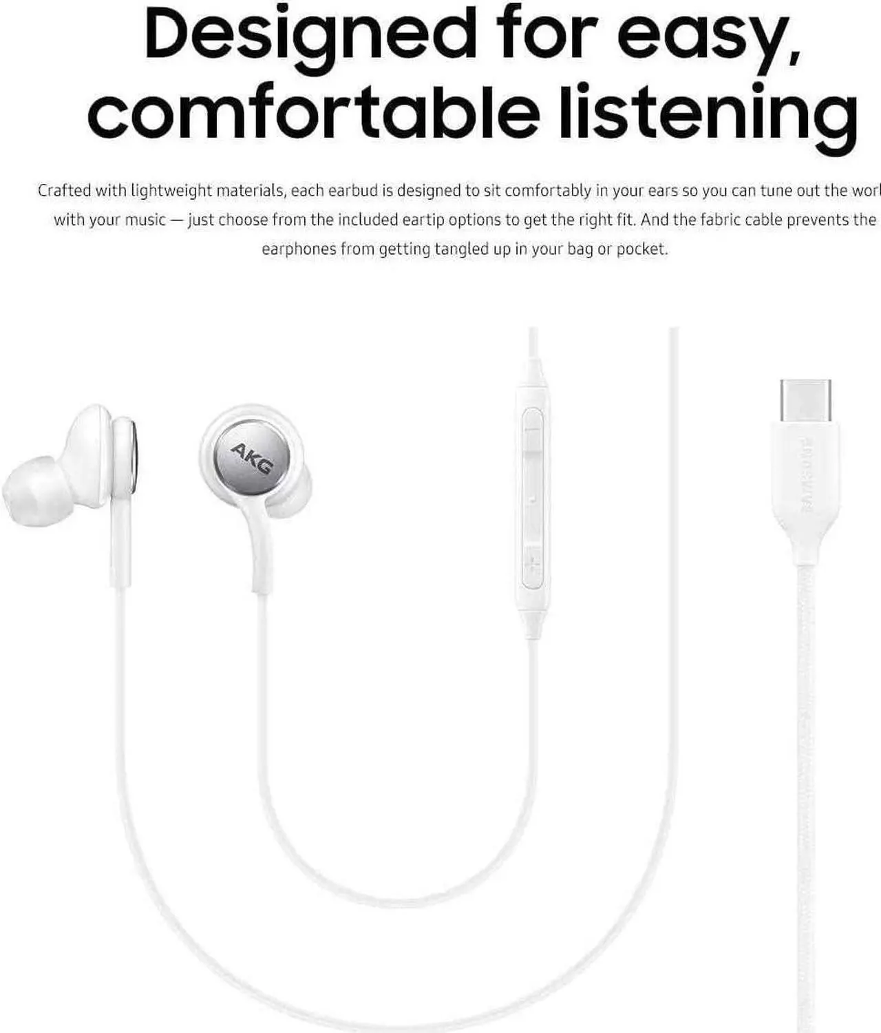Alt view image 2 of 7 - OEM UrbanX 2021 Stereo Headphones for Samsung Galaxy S21 5G Braided Cable with Microphone (White) USB-C Connector (US Version with Warranty)
