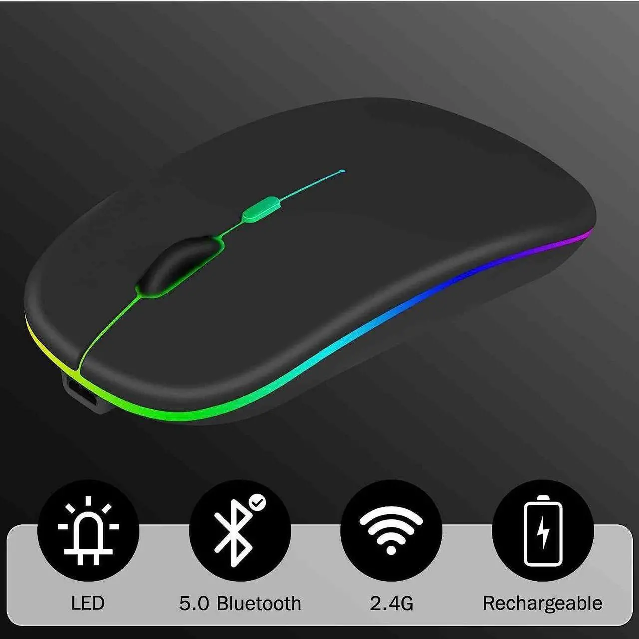 Alt view image 2 of 5 - UrbanX 2.4GHz & Bluetooth Mouse, Rechargeable Wireless Mouse for Samsung Galaxy Tab A 10.1 (2019) Bluetooth Wireless Mouse for Laptop/PC/Mac/iPad pro/Computer/Tablet/Android RGB LED Onyx Black