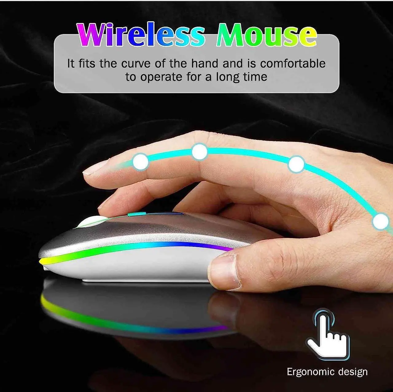Alt view image 3 of 5 - UrbanX 2.4GHz & Bluetooth Mouse, Rechargeable Wireless Mouse for Samsung Galaxy Tab A 10.1 (2019) Bluetooth Wireless Mouse for Laptop/PC/Mac/iPad pro/Computer/Tablet/Android RGB LED Onyx Black