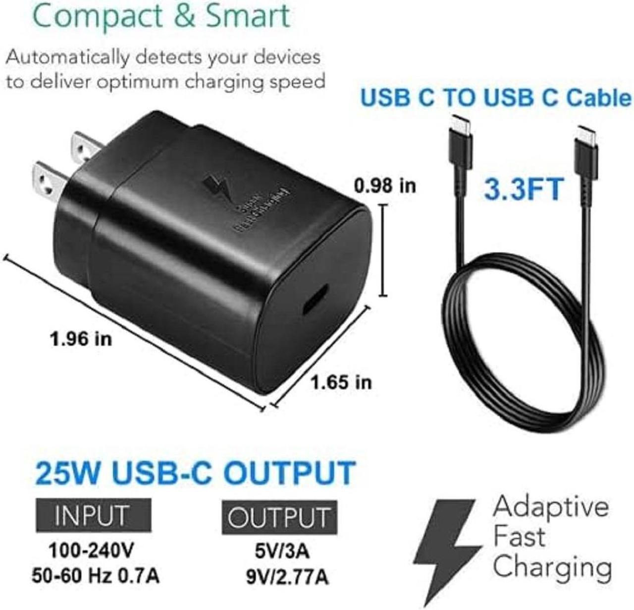 Alt view image 3 of 7 - Fast Adaptive Wall Adapter 25W Charger for Samsung Galaxy A52 5G/A53/M54/M14/F04/A54/A34/A14 5G/A14 with 4FT (1.2M) UrbanX USB C PD Charging and Data Transfer Cable - Black