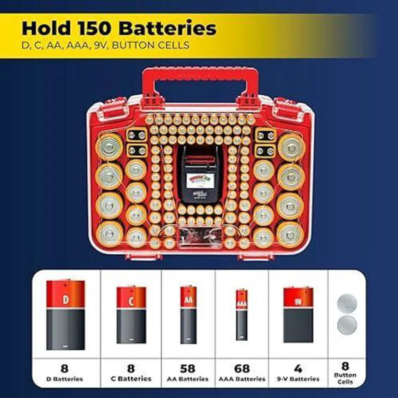 Alt view image 2 of 7 - Ontel Battery Daddy Smart  The Ultimate 150-Battery Organizer with Tester, Secure Storage & Clear View Lid  As Seen on TV
