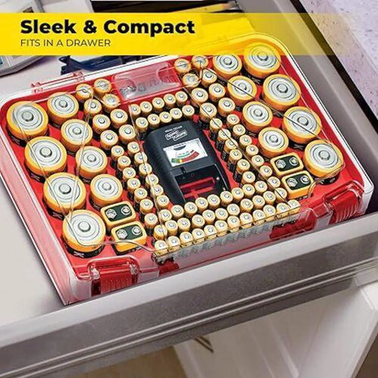 Alt view image 4 of 7 - Ontel Battery Daddy Smart  The Ultimate 150-Battery Organizer with Tester, Secure Storage & Clear View Lid  As Seen on TV