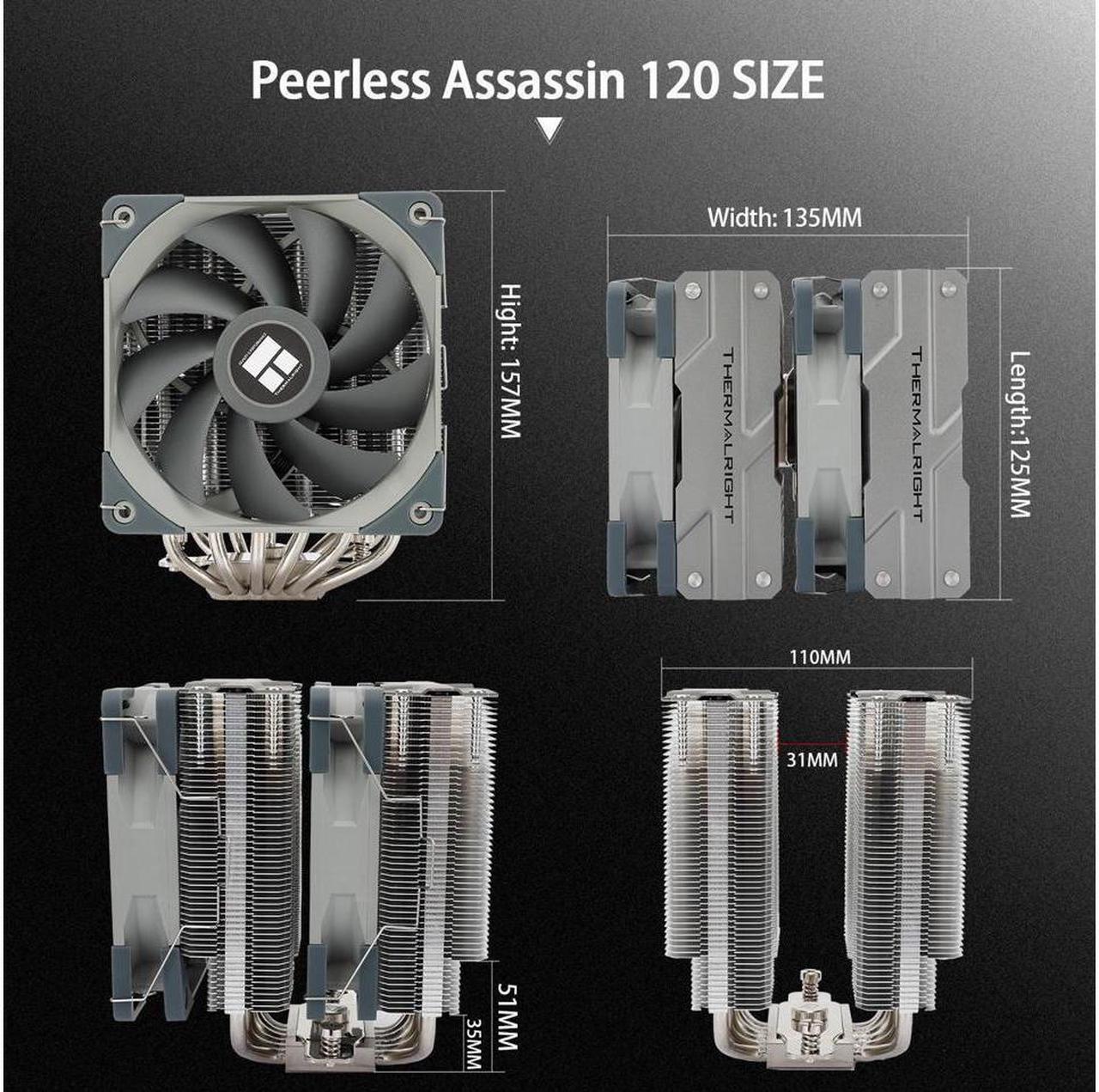 Alt view image 5 of 6 - Thermalright Peerless Assassin 120 CPU Air Cooler, 6 Heat Pipes, Dual 120mm TL-C12 PWM Fan, Aluminium Heatsink Cover, AGHP Technology, for AMD AM4 AM5/Intel LGA 1700/1150/1151/1200/2011/2066 (PA120)