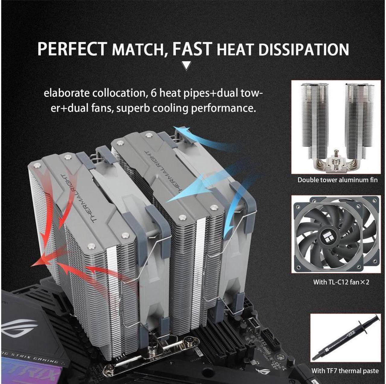 Alt view image 4 of 6 - Thermalright Peerless Assassin 120 CPU Air Cooler, 6 Heat Pipes, Dual 120mm TL-C12 PWM Fan, Aluminium Heatsink Cover, AGHP Technology, for AMD AM4 AM5/Intel LGA 1700/1150/1151/1200/2011/2066 (PA120)