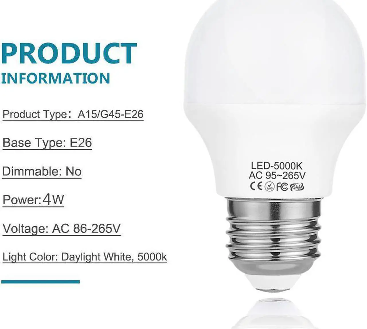 Alt view image 2 of 7 - WELLHOME 6PCS A15 LED Lights 4W Led Bulbs 5000K Daylight,40W Equivalent Light Bulb, E26 Base, Ceiling Fan Light Bulb,120V 40w Appliance Bulb,Non-Dimmable