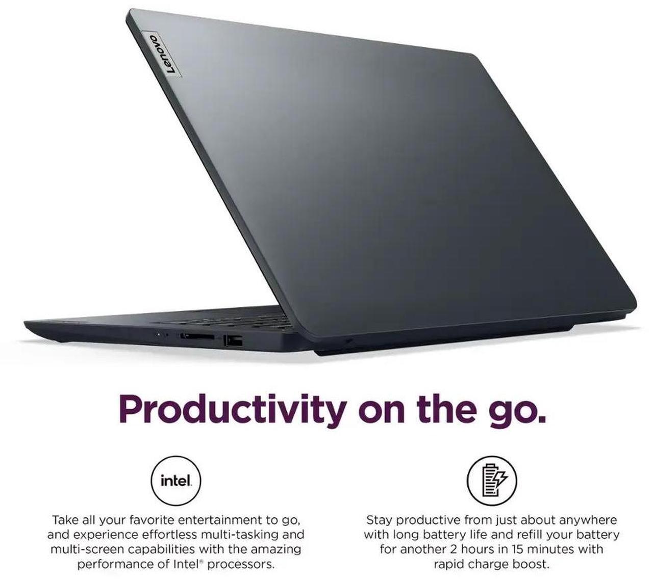 Alt view image 5 of 7 - Lenovo IdeaPad 1 Laptop, 14" HD Essential Laptop, Intel Celeron N4020, 4GB RAM 1.1TB Storage (1TB SSD+128GB eMMC), Windows 11 Pro with 1-Year Microsoft Office 365, Abyss Blue