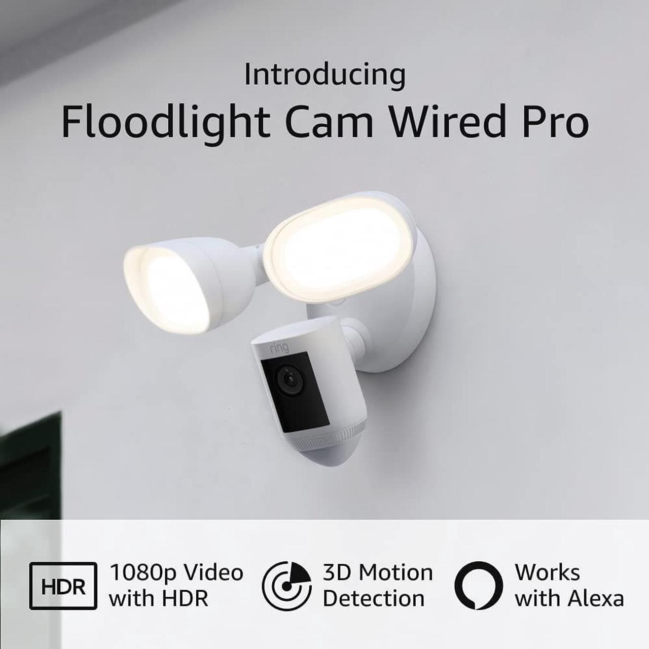 Alt view image 8 of 18 - Ring B08FCWQWDZ Floodlight Cam Wired Pro Surveillance Camera - 1080p - 1800 Lumens - LED - Outdoor - Wired - Night Vision - Amazon Alexa - Black