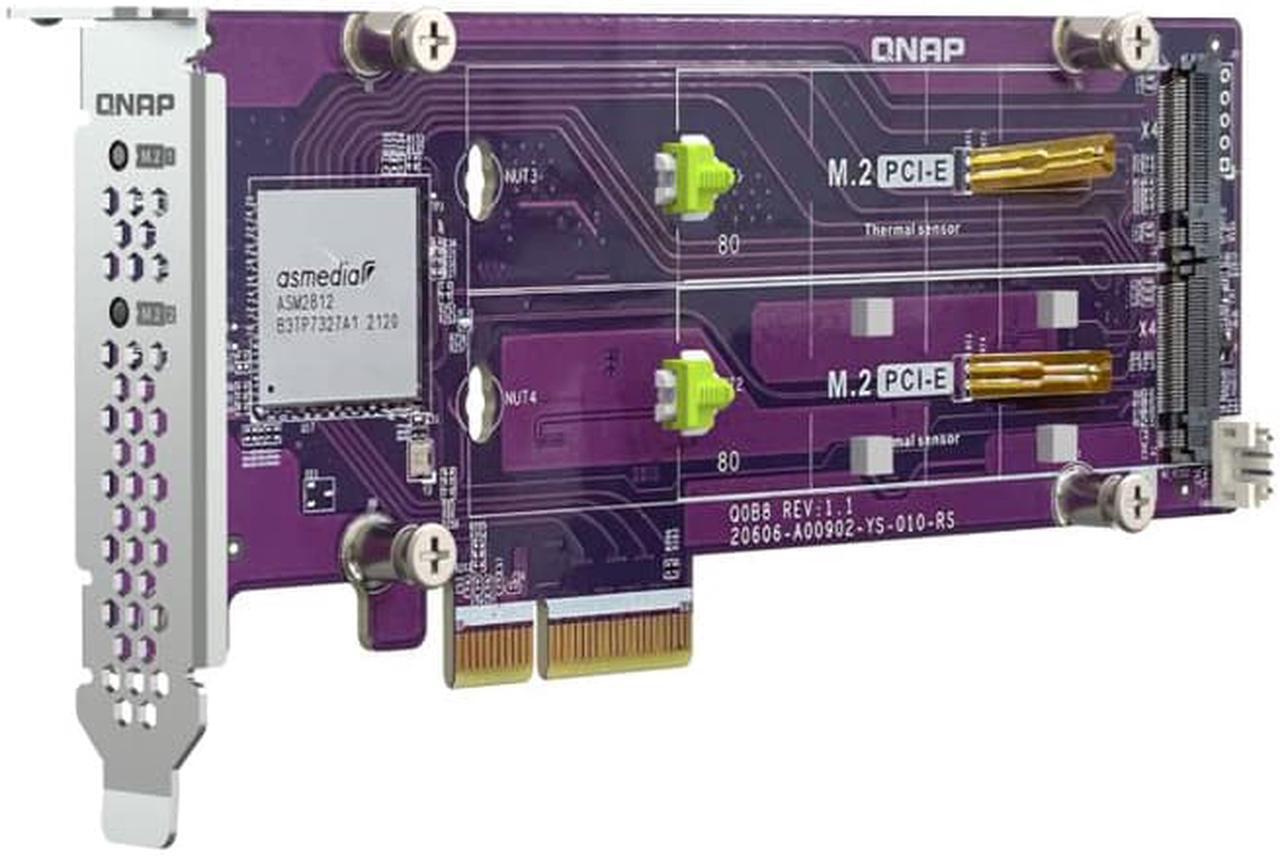 Alt view image 3 of 6 - QNAP QM2-2P-344A Dual Slot M.2 22110/2280 PCIe NVMe SSD Expansion Card New in November 2022