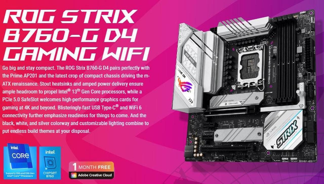 ASUS ROG STRIX B760-G GAMING D4 motherboard WIFI Intel® Socket LGA1700 for 13th Gen Intel®(M-ATX/Intel 2.5Gb+wifi 6E)Windows® 11, Windows® 10 64-bit