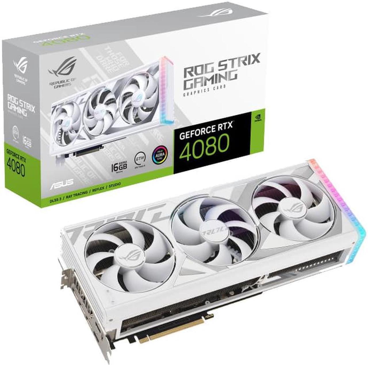Main image of ASUS ROG Strix GeForce RTX 4080 White Edition Gaming Graphics Card (PCIe 4.0, 16GB GDDR6X, HDMI 2.1a, DisplayPort 1.4a) ROG-STRIX-RTX4080-16G-WHITE
