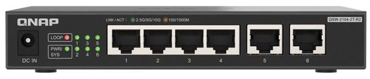 Main image of QNAP QSW-2104-2T-R2 desktop switch 6-port splitter network management routing Ethernet 10G home