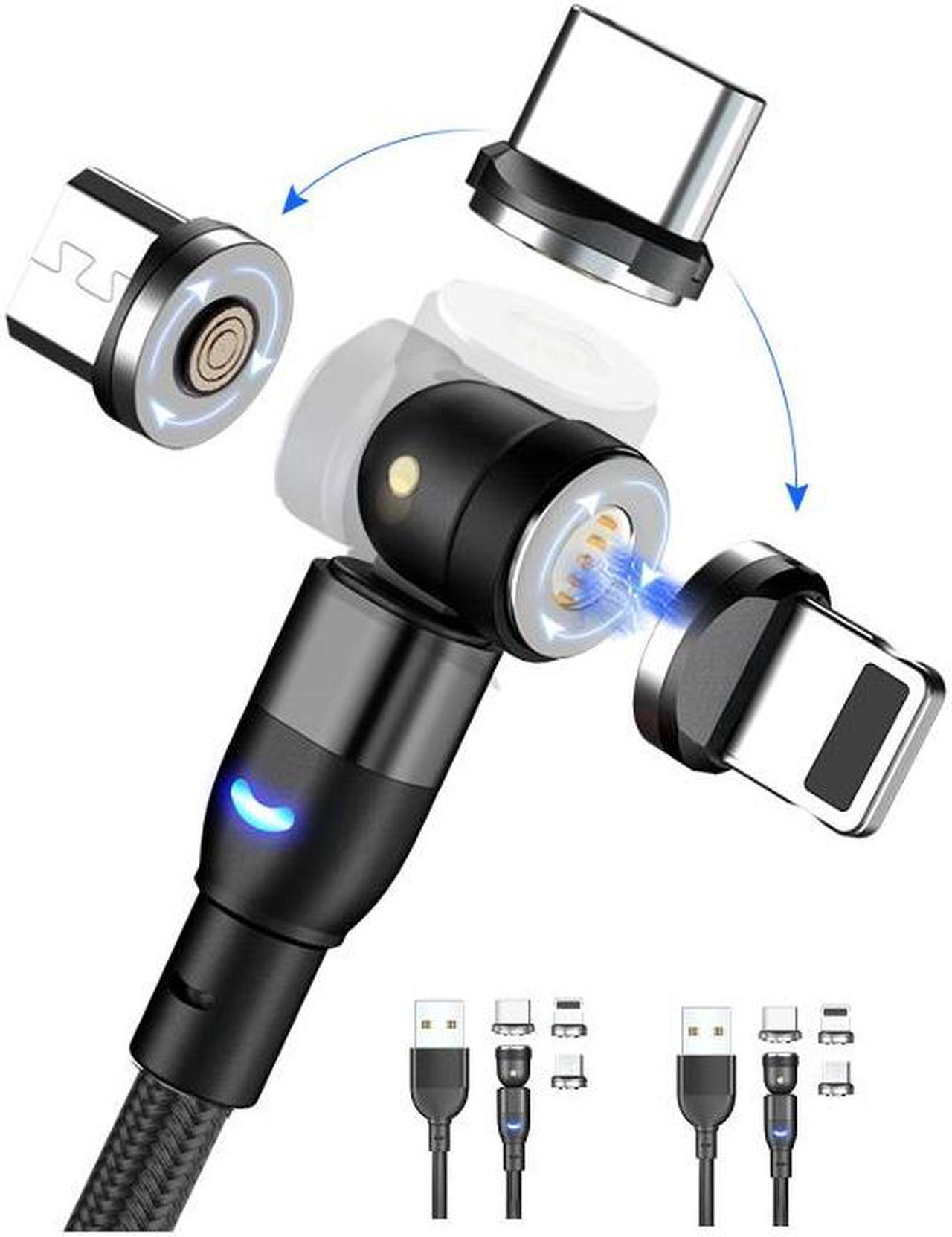 Stimula Lifestyle Professional Rotating Magnetic Charging Cable Lightning Micro Type C Nylon Charging Cable for Apple Airpods Max Iphone Android Samsung 540º BONUS 2 FOR 1 OFFER