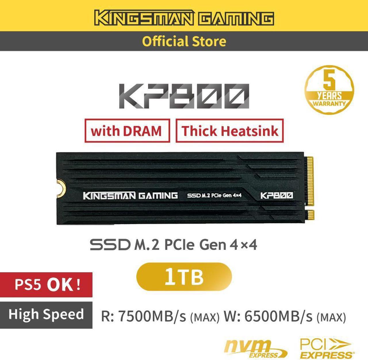 Alt view image 2 of 6 - KINGSMAN KP800 M.2 NVMe PCIe Gen4 x4 2280 1TB Internal Solid-State Drive (SSD) / DRAM included / Works with PC and PS5 / R/W Up to 7,500/6,500 MB/s / 5-year limited warranty