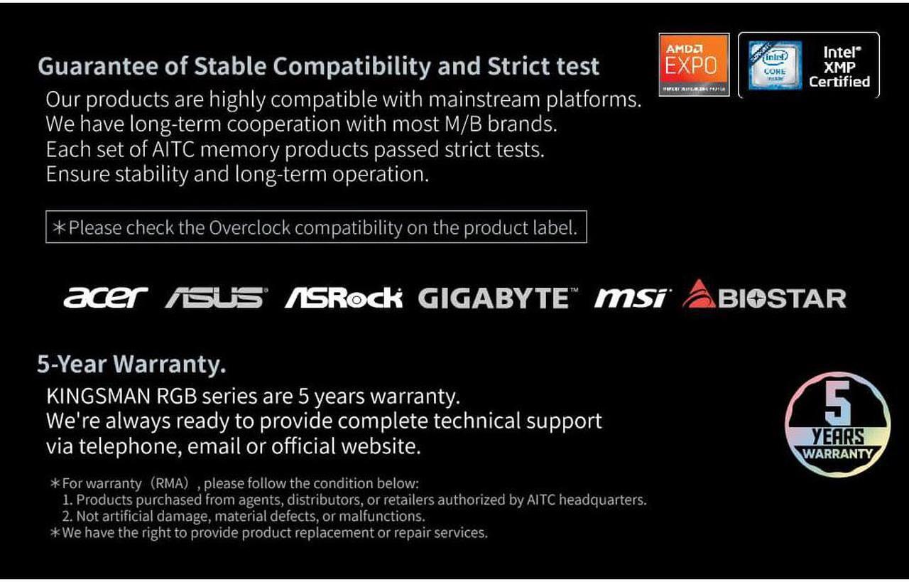 Alt view image 5 of 6 - AITC KINGSMAN VERTEX RGB Series DDR5 32GB (2 x 16GB) 288-Pin PC RAM 6800 (PC5 54400) Desktop Memory Model XMP