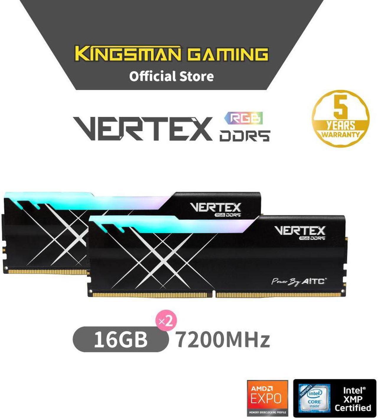 Alt view image 2 of 6 - AITC KINGSMAN VERTEX RGB Series DDR5 32GB (2 x 16GB) 288-Pin PC RAM 7200 (PC5 57600) Desktop Memory Model XMP-BLACK