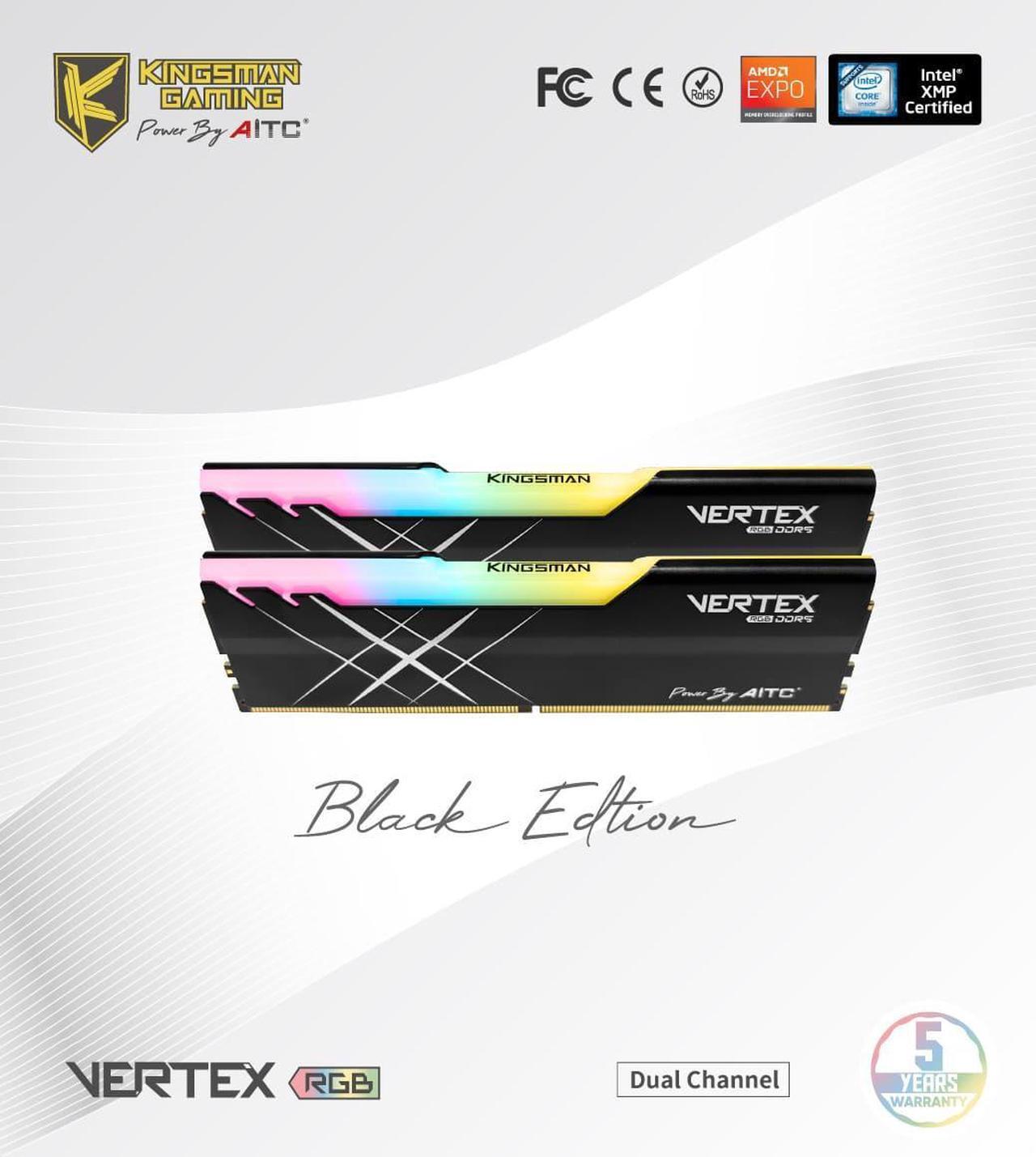 Alt view image 3 of 6 - AITC KINGSMAN VERTEX RGB Series DDR5 32GB (2 x 16GB) 288-Pin PC RAM 7200 (PC5 57600) Desktop Memory Model XMP-BLACK
