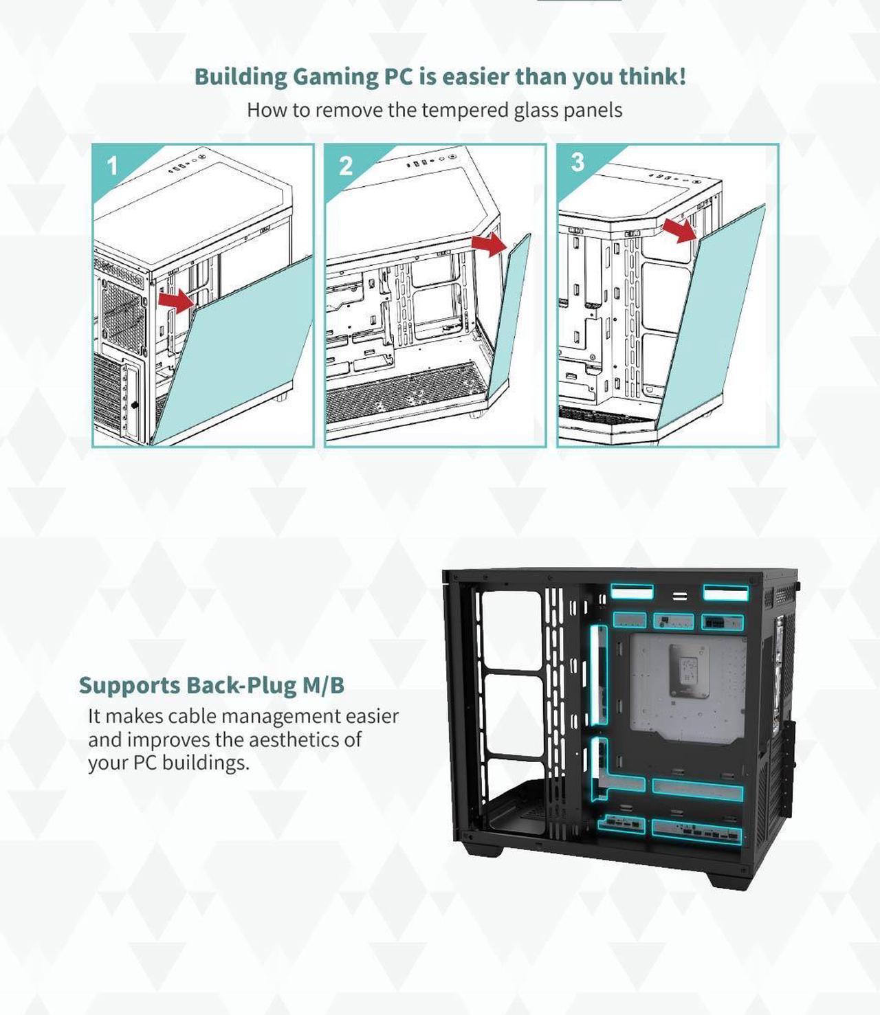 Alt view image 5 of 7 - KINGSMAN TiTan Modern Aesthetics Dual-Cavity Panoramic Tempered Glass Mid-Tower ATX Computer Gaming Case, Pre-installed 4 ARGB Fans / Type-C USB3.0-BLACK