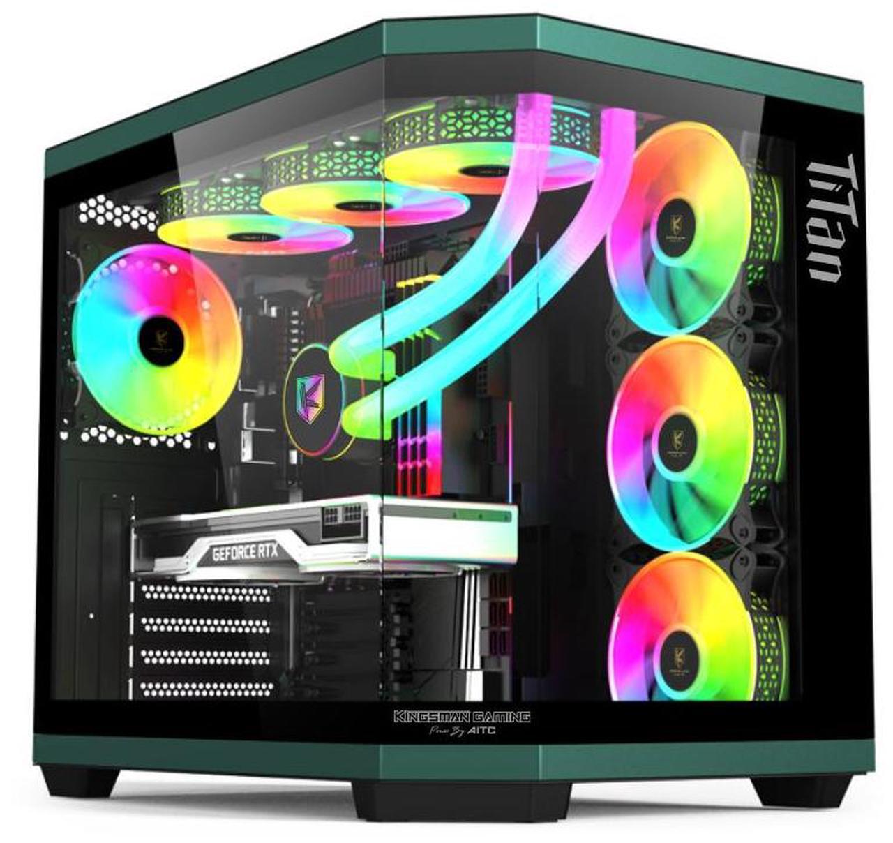 Main image of KINGSMAN TiTan Modern Aesthetics Dual-Cavity Panoramic Tempered Glass Mid-Tower ATX Computer Gaming Case, Pre-installed 4 ARGB Fans / Type-C USB3.0-BLACK