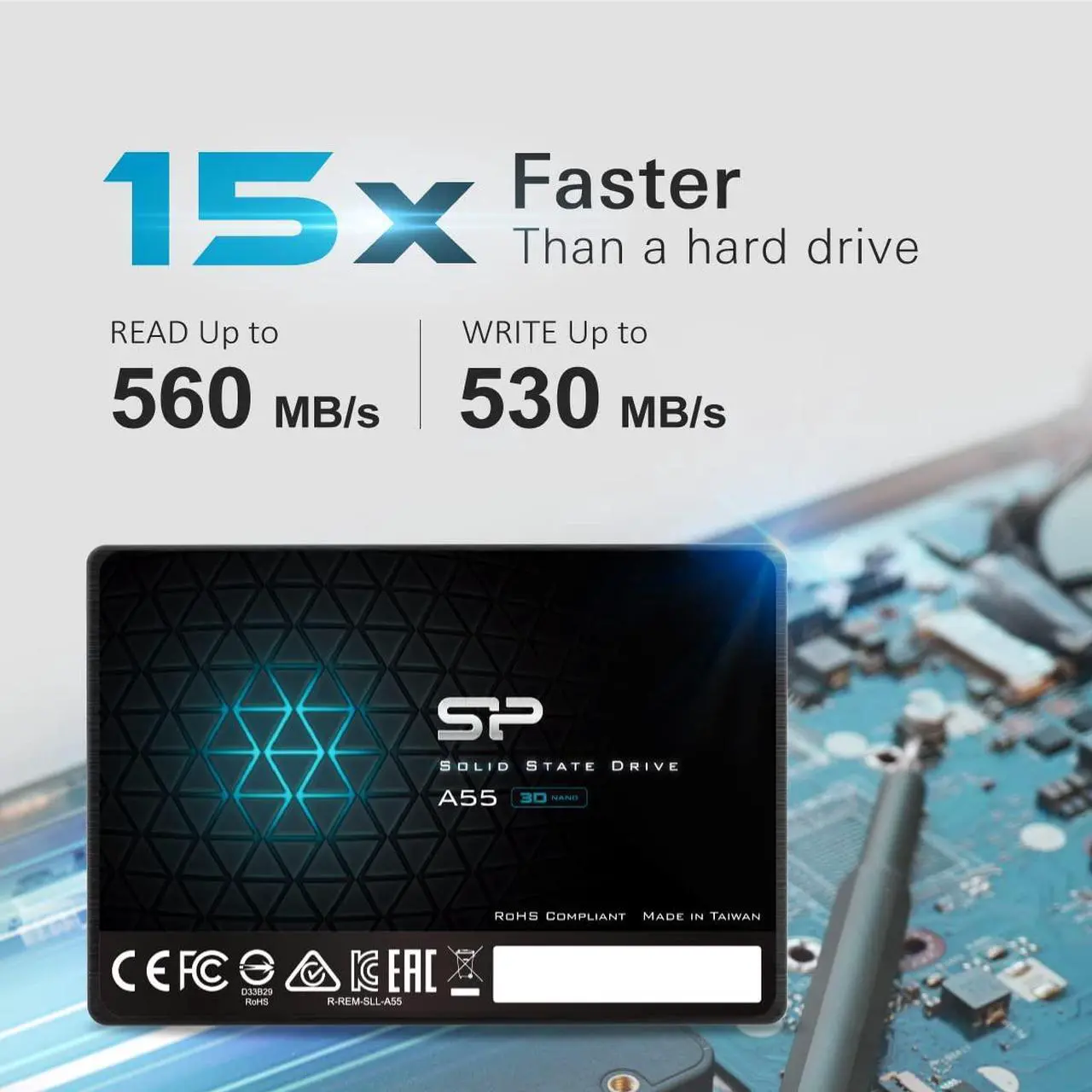 Alt view image 2 of 6 - Silicon Power 1TB SSD 3D NAND A55 SLC Cache Performance Boost SATA III 2.5" 7mm (0.28") SSD Internal Solid State Drive (SU001TBSS3A55S25SN)