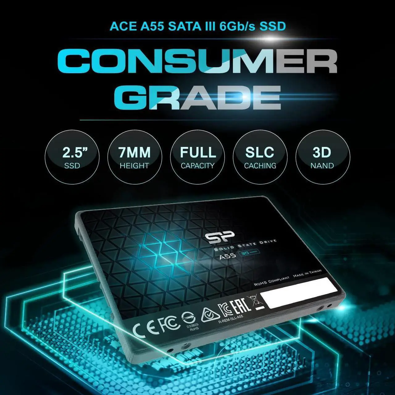 Alt view image 3 of 6 - Silicon Power 1TB SSD 3D NAND A55 SLC Cache Performance Boost SATA III 2.5" 7mm (0.28") SSD Internal Solid State Drive (SU001TBSS3A55S25SN)