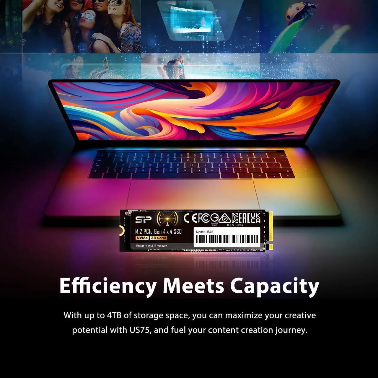 Alt view image 4 of 6 - Silicon Power 2TB US75 Nvme PCIe Gen4 M.2 2280 SSD R/W Up to 7,000/6,500 MB/s (SU02KGBP44US7505SN)