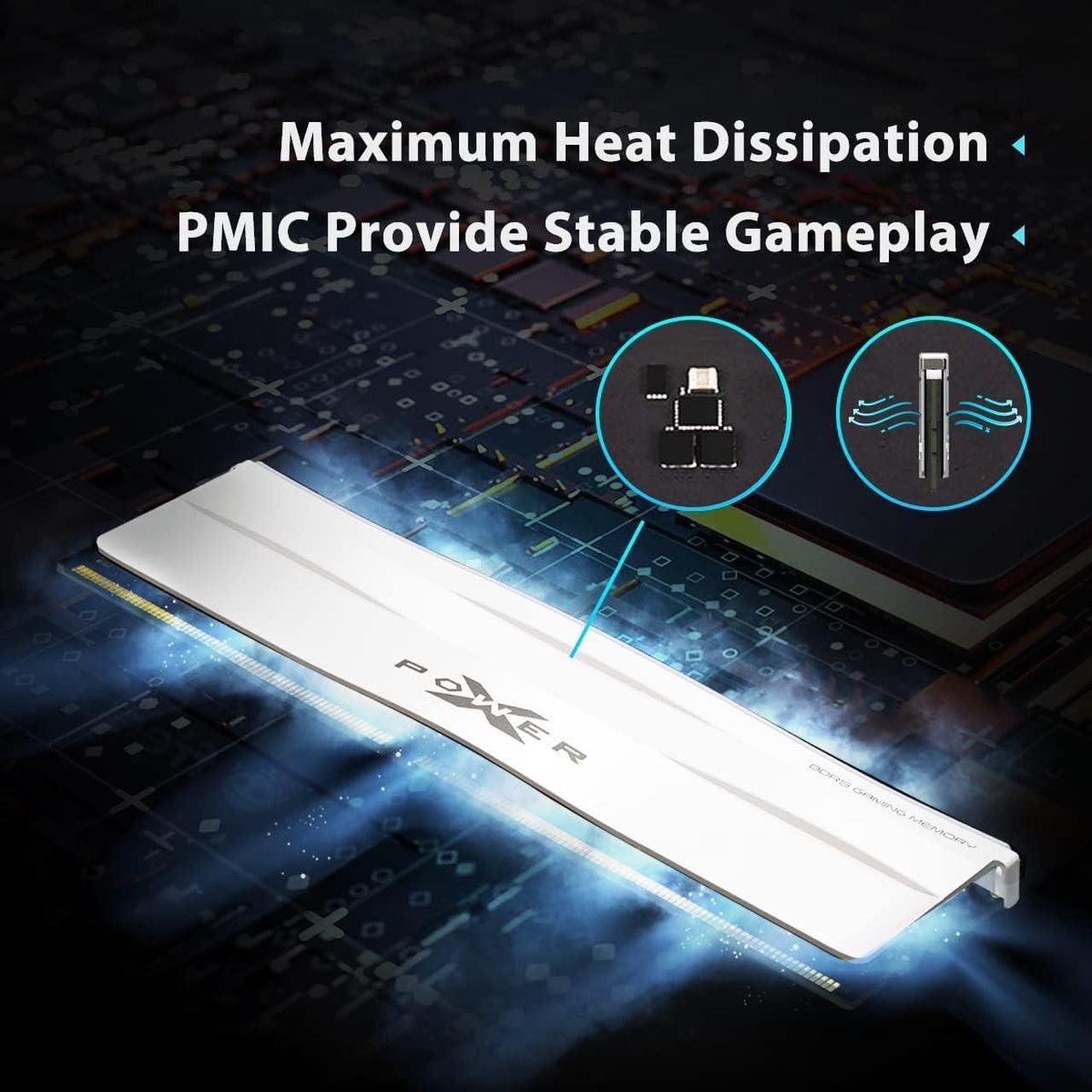 Alt view image 3 of 4 - Silicon Power DDR5 32GB (2x16GB) Zenith 6000MHz (PC5-48000) 288-pin CL30 1.35V UDIMM Desktop Memory Module RAM SU032GXLWU60AFDGSW White