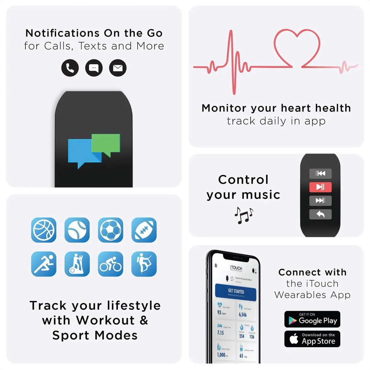 Alt view image 4 of 6 - Fitness Tracker iTouch Active Heart Rate, Step Counter, Message, IP68 Swimming Waterproof for Women and Men, Touch Screen, Compatible with iPhone and Android (Burgundy)
