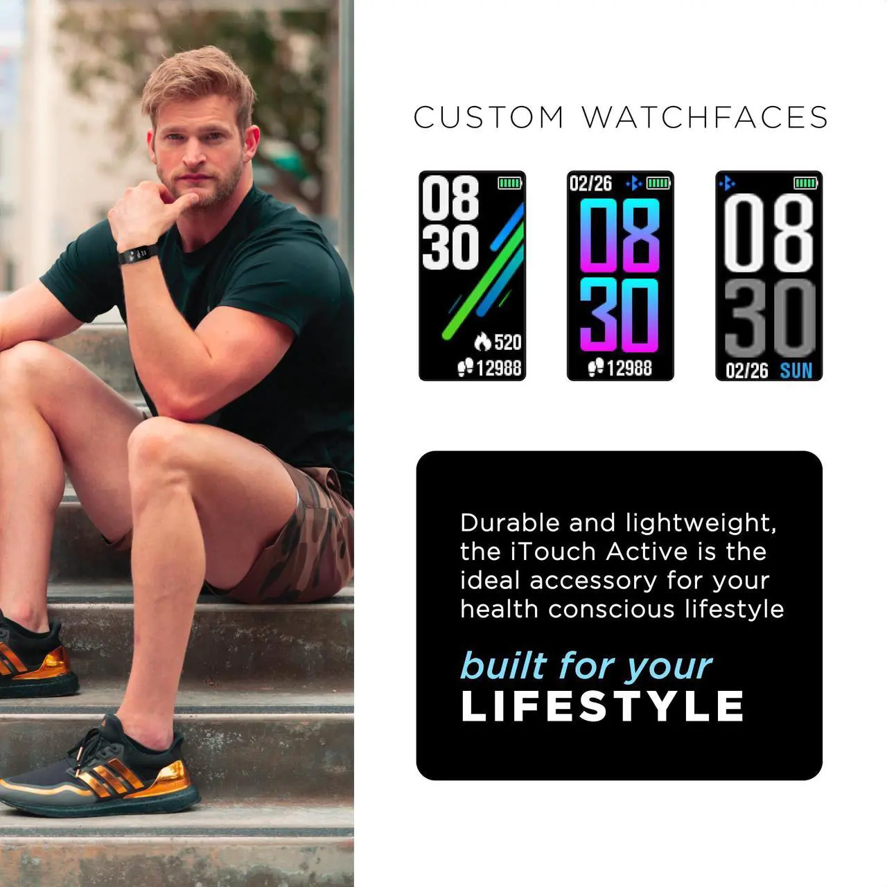 Alt view image 5 of 6 - Fitness Tracker iTouch Active Heart Rate, Step Counter, Message, IP68 Swimming Waterproof for Women and Men, Touch Screen, Compatible with iPhone and Android (Burgundy)