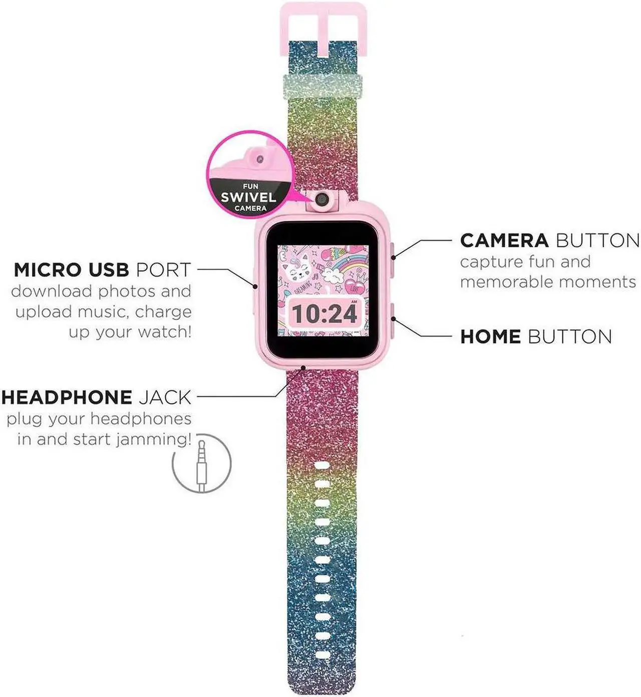 Alt view image 4 of 7 - Smart Watch for Kids PlayZoom 2 - Video Camera Selfies STEM Learning Educational Fun Games, MP3 Music Player Audio Books Touch Screen Sports Digital Watch Gift for Kids Toddlers Boys Girls Fun Prints