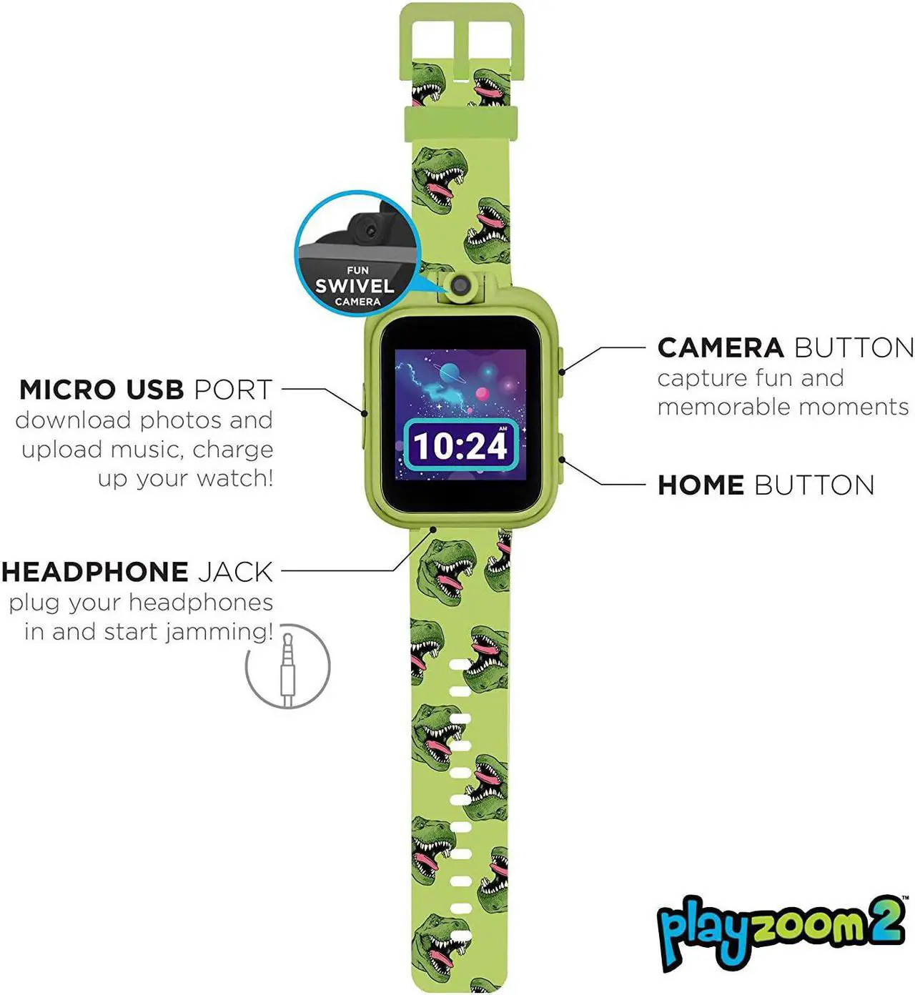 Alt view image 3 of 7 - Smart Watch for Kids PlayZoom 2 - Video Camera Selfies STEM Learning Educational Fun Games, MP3 Music Player Audio Books Touch Screen Sports Digital Watch Gift for Kids Toddlers Boys Girls Fun Prints