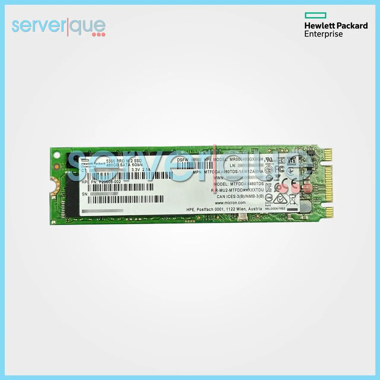 Alt view image 2 of 3 - HPE 480GB Mixed Use Gen 10 6Gbps SATA M.2 2280 TLC Solid State Drive P20608-002