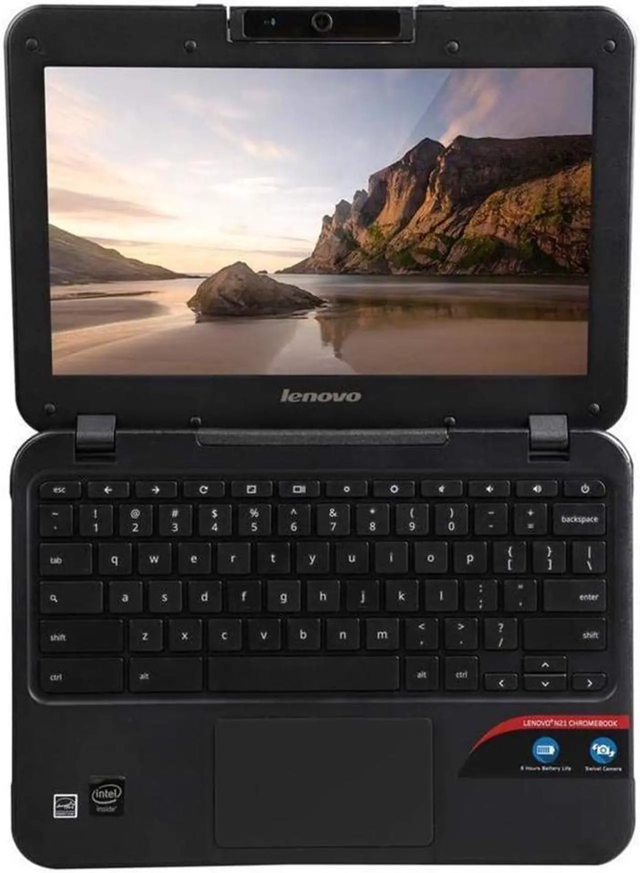 Alt view image 14 of 16 - Lenovo N21 Chromebook Laptop Computer, 11.6" High Definition Display, Intel Dual-Core, 4GB RAM, 16GB SSD, Chrome OS, WiFi