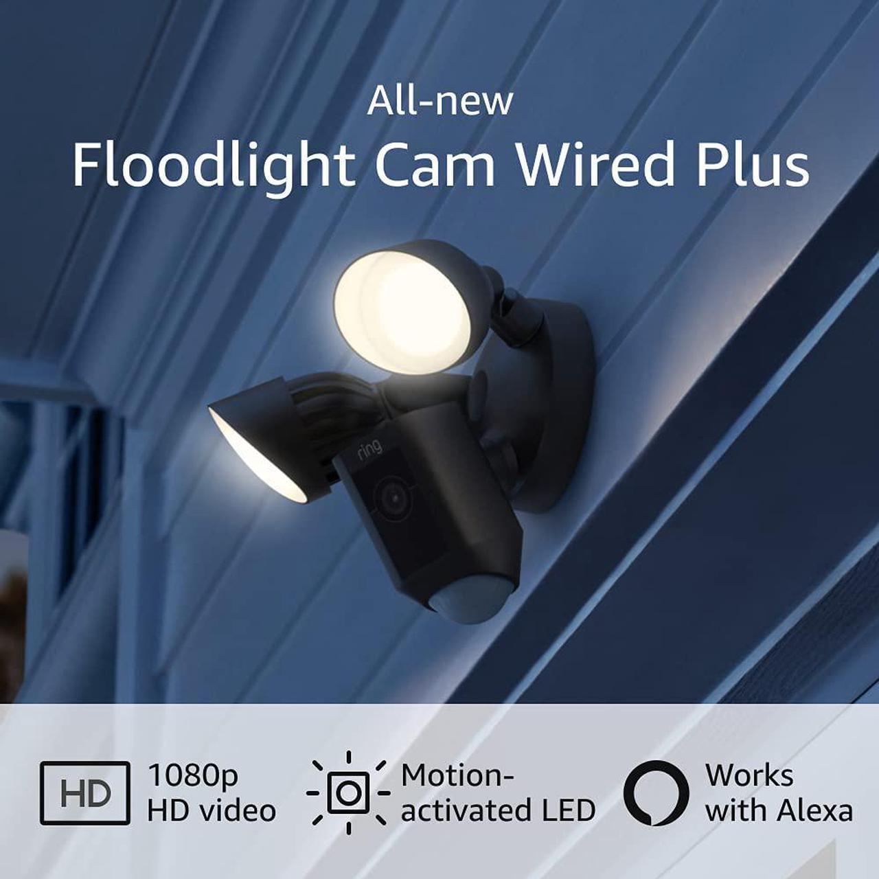 Alt view image 15 of 20 - RING Floodlight Cam Wired Plus Motion-Activated 1080p HD Black