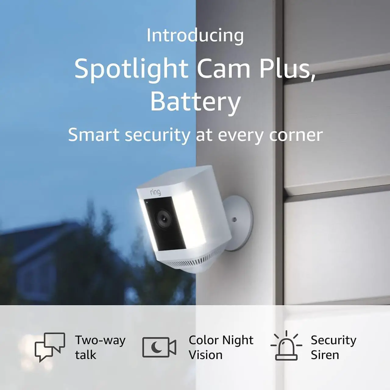 Alt view image 8 of 14 - Ring Spotlight Cam Plus - Battery - Two-Way Talk - Color Night Vision - Security Siren - White - 2022 Release  B09JZ5BG26