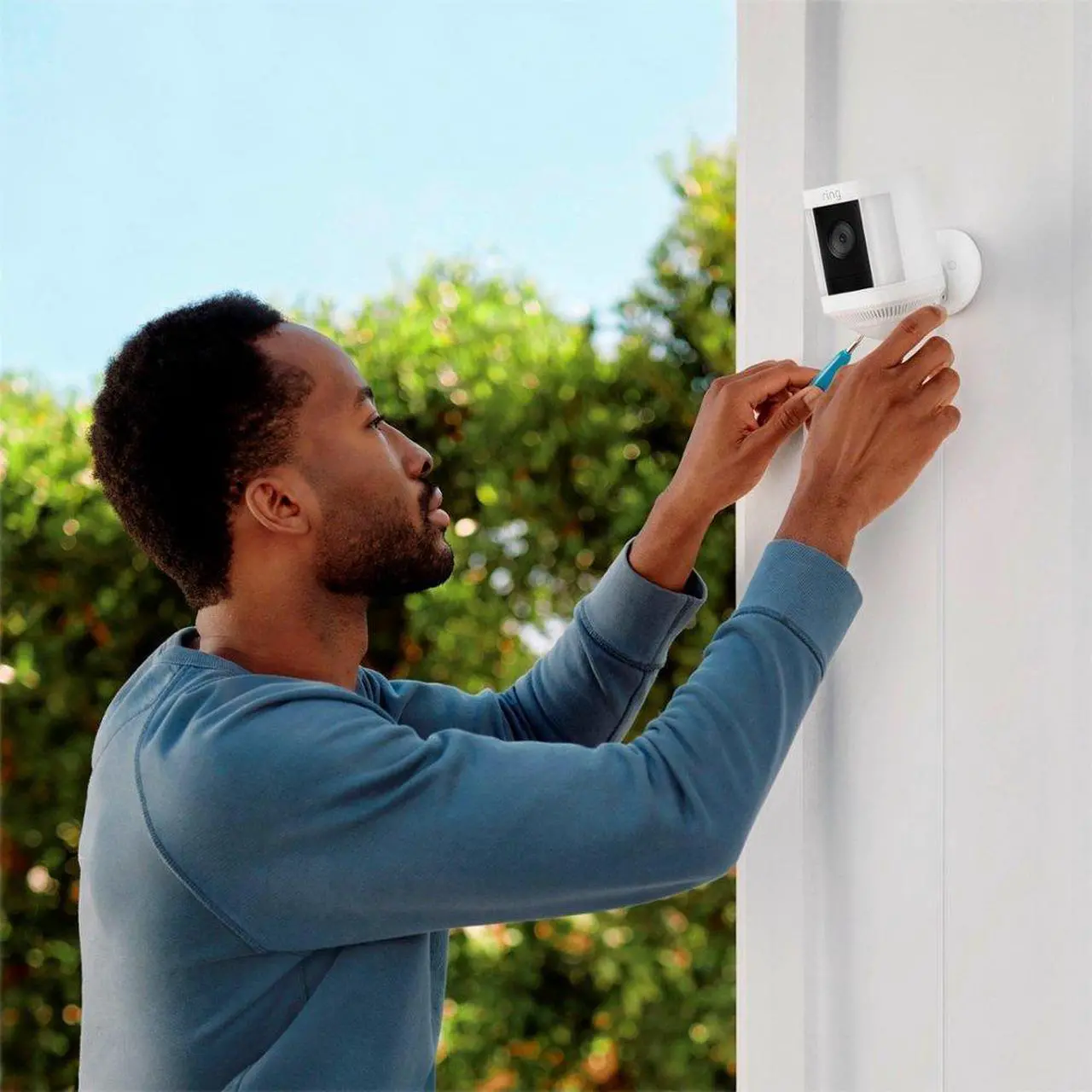 Alt view image 4 of 5 - Ring Spotlight Cam Plus Outdoor/Indoor 1080p Wired Security Camera - White  B09J1TB7TB