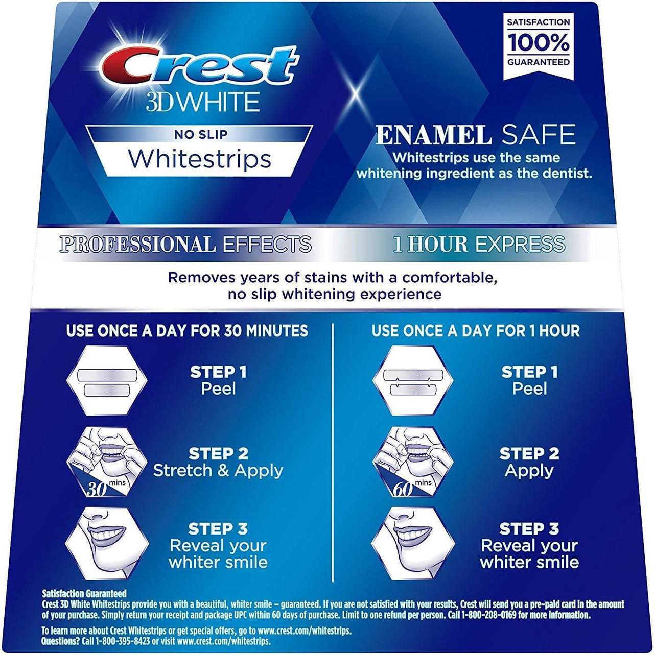 Alt view image 2 of 4 - 3-Pack Crest 3D White Professional Effects Whitestrips 20 Treatments + Crest 3D White 1 Hour Express Whitestrips 2 Treatments - Teeth Whitening Kit