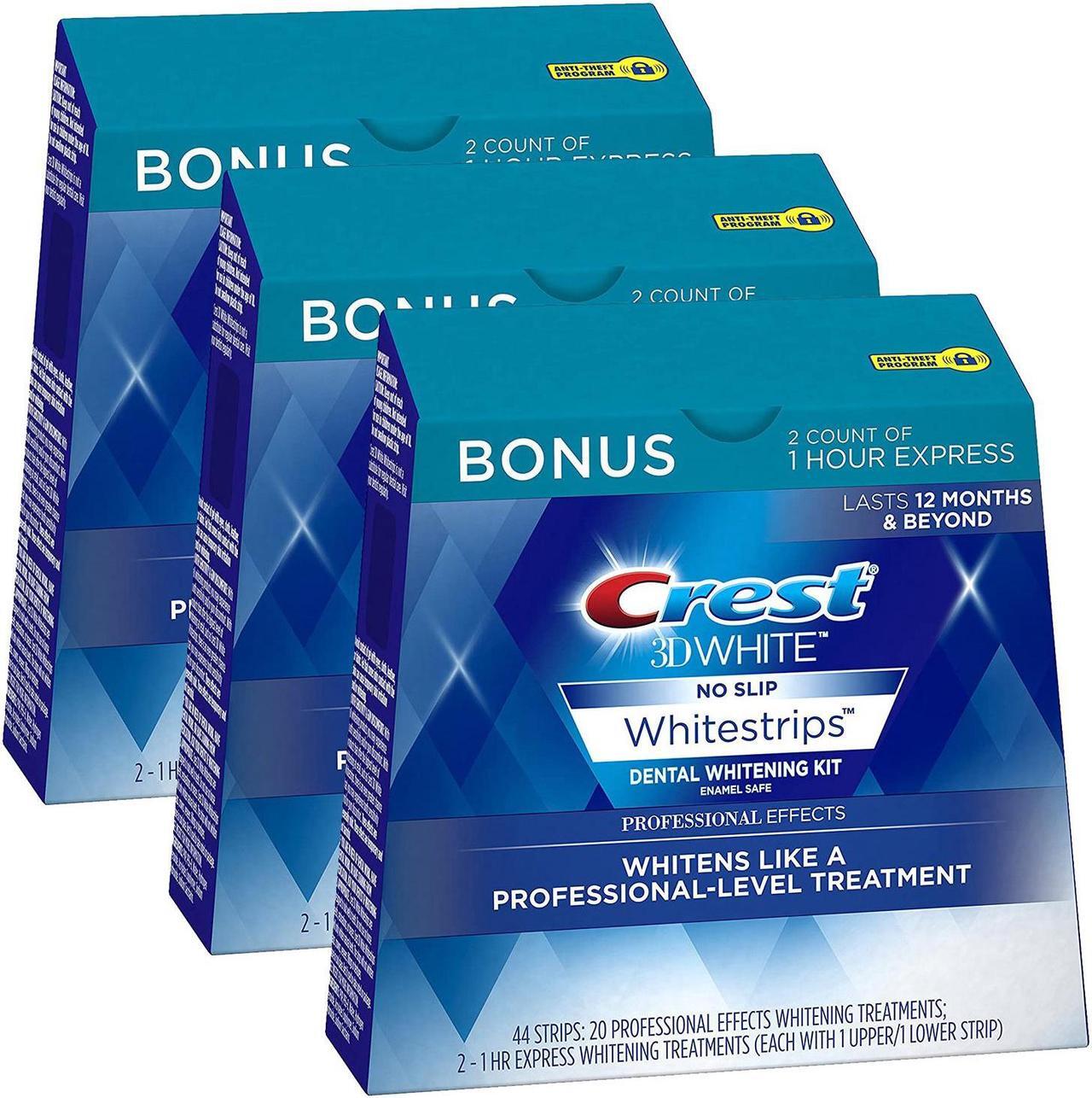 Main image of 3-Pack Crest 3D White Professional Effects Whitestrips 20 Treatments + Crest 3D White 1 Hour Express Whitestrips 2 Treatments - Teeth Whitening Kit