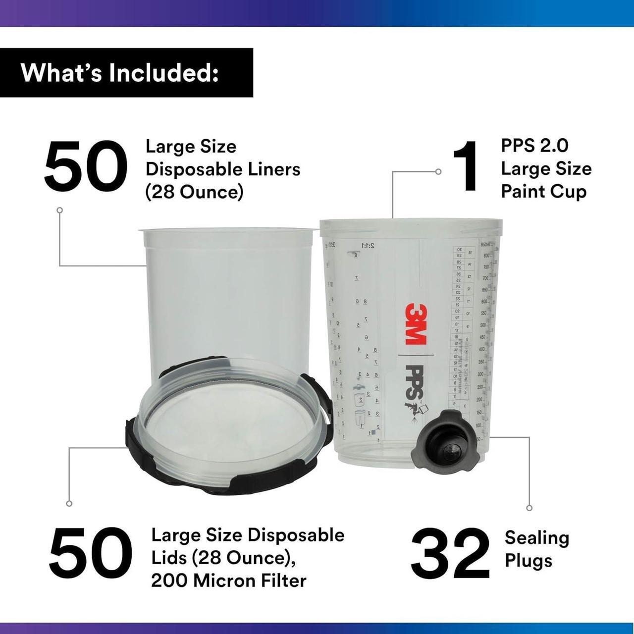 Alt view image 9 of 11 - 3M Spray Gun Cup, Lids/Liners, 1 Paint Cup, 50 Lids and Liners, 32 Sealing Plugs