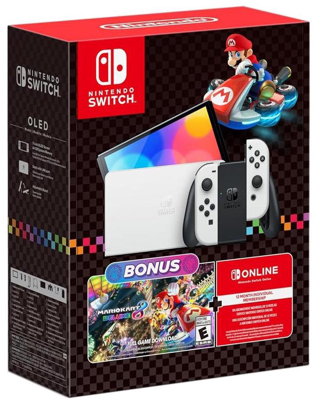 Alt view image 2 of 7 - Nintendo Switch OLED Console Mario Kart 8 Bundle with Paper Mario: the Thousand Year Door, Nintendo $20 eShop Gift Card, MightySkins Console and Controller Skin Voucher, and 1 Year CPS Extended Warra