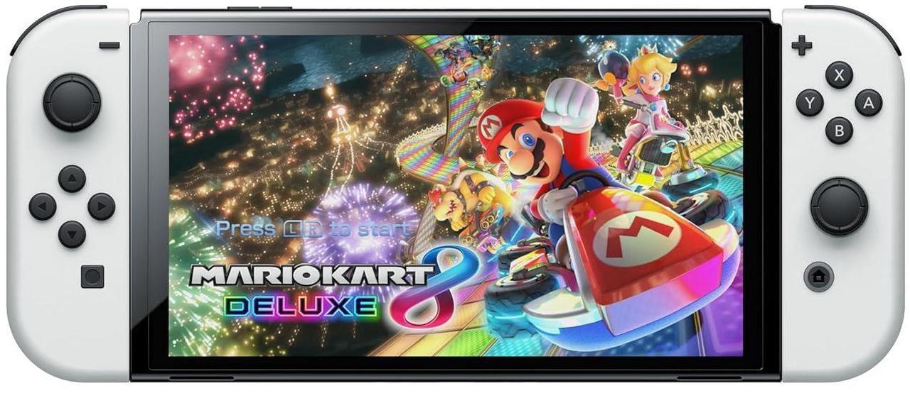 Alt view image 3 of 7 - Nintendo Switch OLED Console Mario Kart 8 Bundle with Paper Mario: the Thousand Year Door, Nintendo $20 eShop Gift Card, MightySkins Console and Controller Skin Voucher, and 1 Year CPS Extended Warra